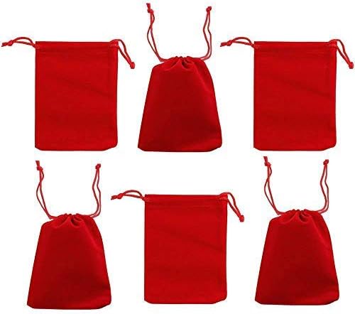 50PCS Velvet Cloth Jewelry Pouches Drawstring Bags Christmas Candy Gift Bag Pouch Wedding Favors-Red-3" x 4"