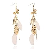 Boucles d'oreilles Deja avec collier, breloques et plumes - Doré