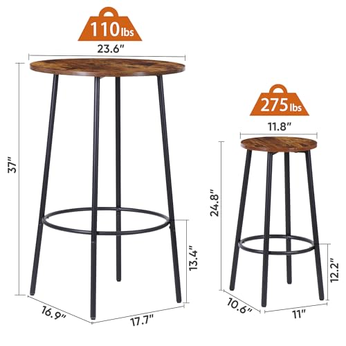 image for Nova Microdermabrasion 3 Piece Dining Table Set, Modern Round Bar Tabl