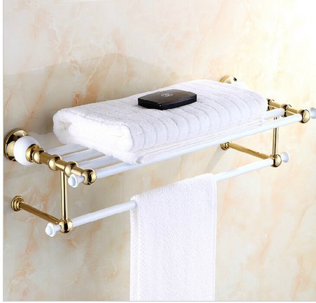 Porte-serviettes étagère murale laiton blanc support vêtements Gowe