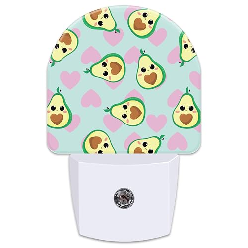 Image of Avocado and Pink Hearts Night Light for Kids,Cute Cartoon Avocados Plug in Night Light with Dusk to Dawn Sensor, 0.5w Energy Saving Nightlight for Hallway Stairway Kitchen Bedroom