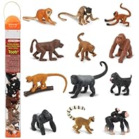 Safari Ltd. Apes & Monkeys TOOB - 12 Figurines: Baboon, Orangutan, Tamarin, Lemur, Gorilla, Mandrill, Chimp, Squirrel, Spider, & Woolly Monkeys - Educational Toy Figures For Boys, Girls & Kids Ages 3+