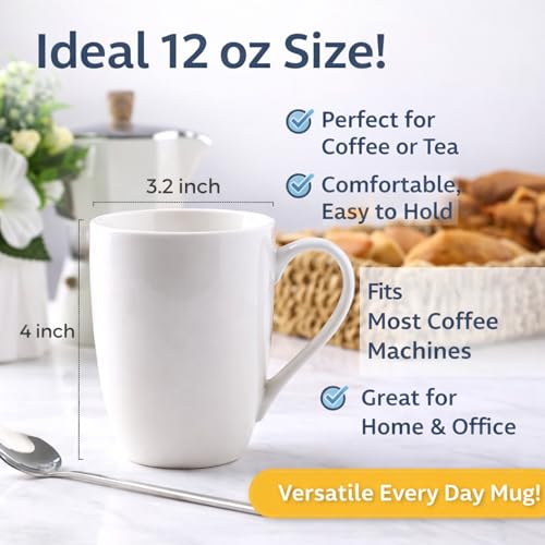 GBhome White Coffee Mugs Set of 12, 12 oz Ceramic Coffee Cups - Image 3