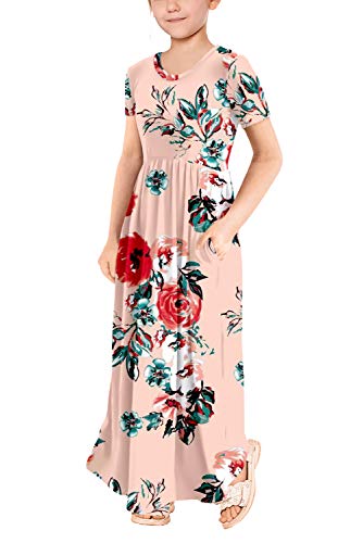 Image of storeofbaby Girls Floral /Solid Maxi Dress Floor Length with Pockets Casual