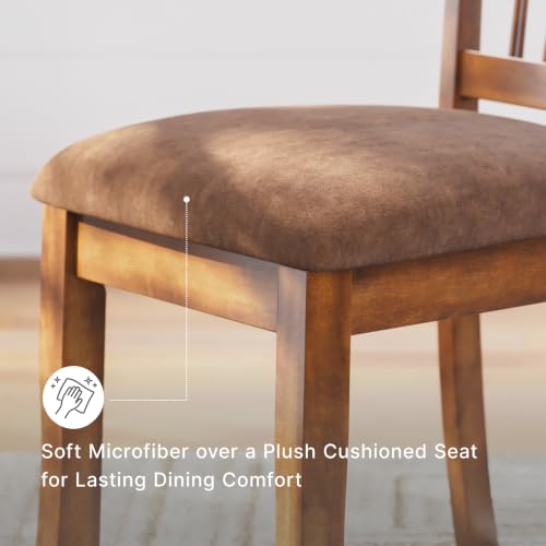Image of Signature Design by Ashley Haddigan Dining Chairs Set of 4, Cushioned Rake Back Side Chairs, Faux Leather Upholstered Wood Frame, for Kitchen, Dark Brown