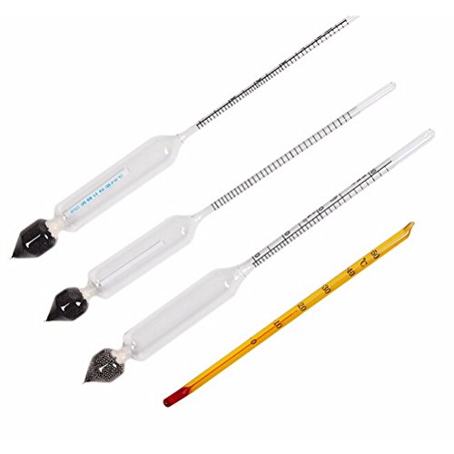 Bureze Set de 2 Alcoomètres + 1 vinomètre + 1 thermomètre en verre gradué pour mesurer la température et la teneur en alcool dans tous les vins et distillats - Image 4