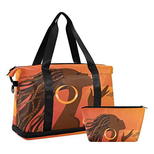 Gym Bag Sports Travel Duffel Bag Weekender Overnight Bag with Wet Pocket Shoes Compartment and Toiletry Bag African American Woman for Travel, Business,Gym, Yoga2
