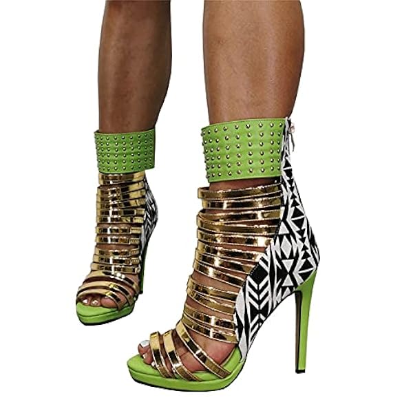 Höga klackar Sexiga sandaler Stiletto Hollow Sandaler, Grön-44 Happy house