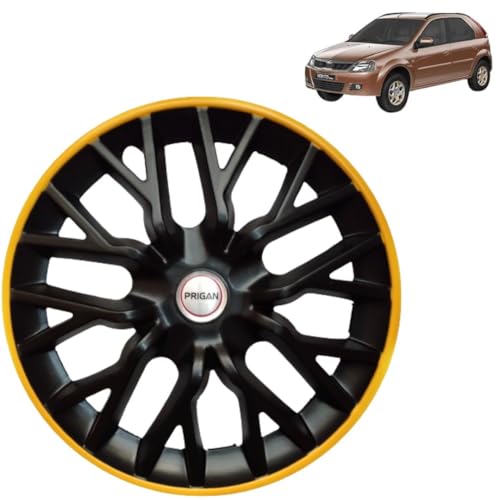 Image of PRIGAN Wheel Cover for Mahindra VERITO Vibe 14 Inch Black Yellow Wheel Cap (Available in 12,13,14 Inch) (Set of 4 Pcs) (Press Fitting) Model- Power GT Yellow-14