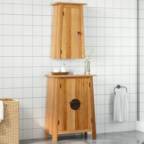 zylophax Natural Pine Solid Wood Bathroom Furniture Set, Rustic Side