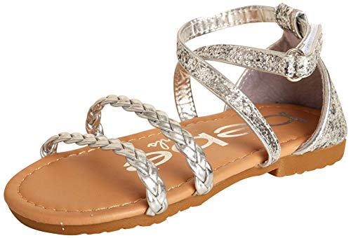 bebe Toddler Girls’ Sandals – Leatherette Braided Glitter Gladiator Sandal (5T-10T)