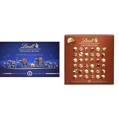 Lindt Schokolade Royal Pralinen, Königliche Mischung, Pralinen Geschenk, 1er Pack (1 x 300g) & Mini Pralinés Schicht-Nougat Pralinen-Schachtel, 165g