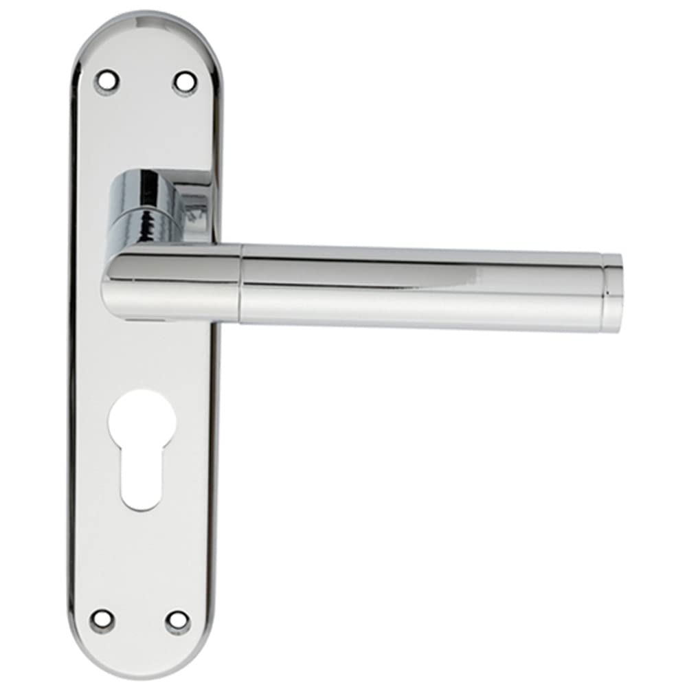 Loops Polished Chrome Round Bar Lever On Euro Lock Backplate Door Handle - 180 X 40Mm- | Lever On Backplate Door Handle - Internal Door Hardware - Lock, Euro, Oval And Latch Options Available