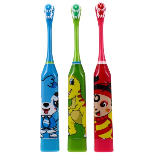 SHOWERORO Cepillo de Dientes Eléctrico para Sónico Cerdas Suaves 3 Unidades Surtidas Dinosaurio Abeja Gris Cepillo de Dientes de Seguridad para Bebés Uso Doméstico y Portátil