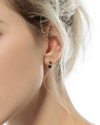 12 Pairs Stainless Steel Small Hoop Earrings Set Huggie Earrings CZ Inlaid Dangle Hinged Earrings Stud Earrings for Mens Women Silver Black Gold Tone3