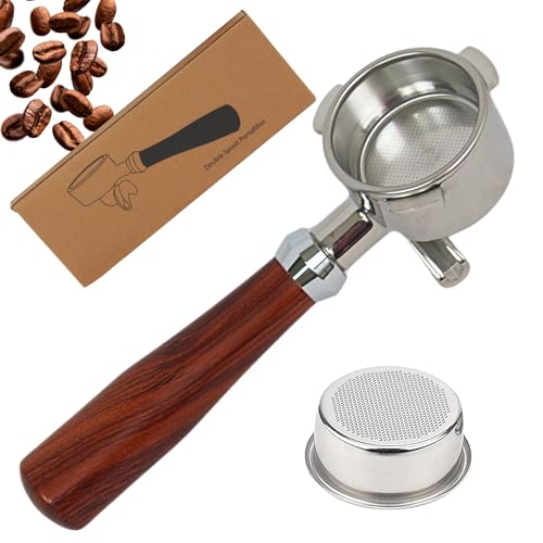 Espresso Portafilter 54mm Double Spout Compatible with Breville Bambino Plus (BES500) Infuser (BES840XL) 54mm Breville Barista Series- Wooden Handle - Stainless Steel Filter Basked Included