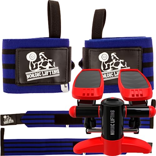 Nordic Lifting Super Heavy Duty Wrist Wraps - Blue Bundle with Mini Stepper - Red image 4