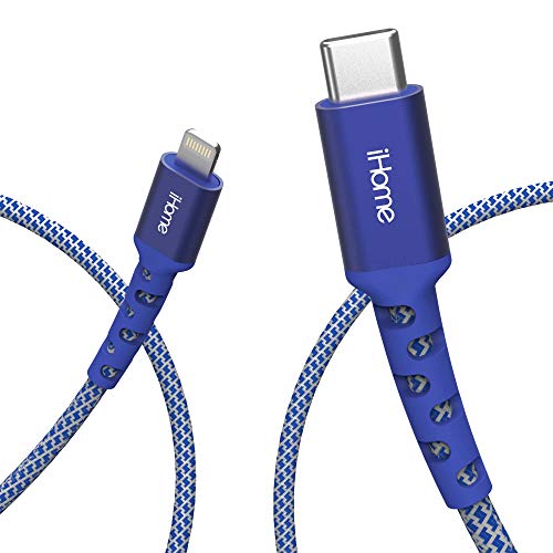 iHome USB C to Lightning Cable: Nylon Braided, Apple MFi Certified,for iPhone 12/12 Pro/12 Pro Max/11/11 Pro/11 Pro Max, AirPods Pro(Supports Power Delivery w/18W Type C Charger),10 Ft-2 Pk, Blue