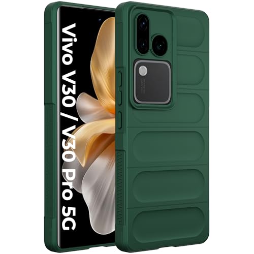 Image of A rtistque Liquid Silicone Stripes Back Cover Case for Vivo V30 / V30 Pro 5G | with Camera Protection | with Inner Fabric | Anti Slip Grip | AirBag Case| Vivo V30 / V30 Pro 5G - Green