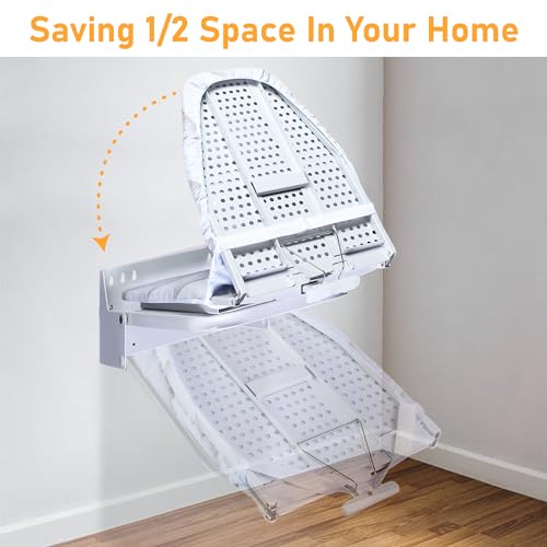 MYOYAY Wall Mounted Ironing Board 13 x 37 Inch Space-Saving 180° Swive Fold Away Ironing Board with Heat Resistant Cover for Home House Held Laundry with Manual,White - Image 4