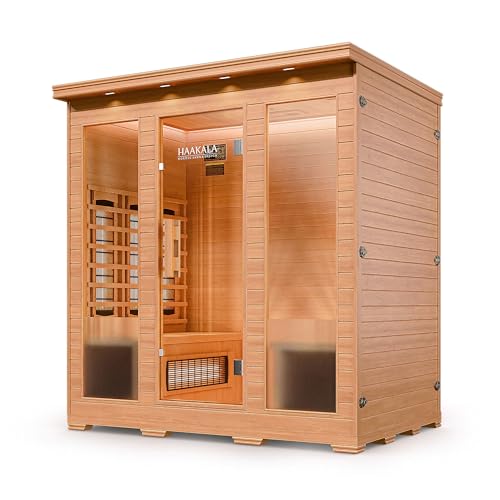 di volio Infrarotsauna Loimaa IV, Infrarotkabine für 4 Personen, aus Holz, Vollspektrumstrahler, LED-Farblichttherapie & Ionisator, 190x180x120 cm, (4-Personen)
