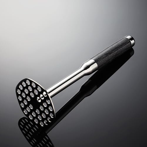 Prensa manual de patatas de acero inoxidable con mango ergonómico de madera para puré 6