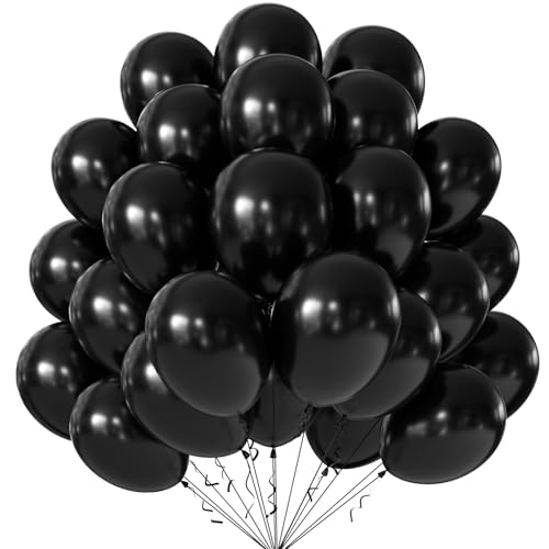 Image of KALOR 12 Inch Black Balloons, 50 Pcs Latex Helium Balloons for Kid's Birthday Party, Baby Shower, Wedding, Graduate Party Decorations