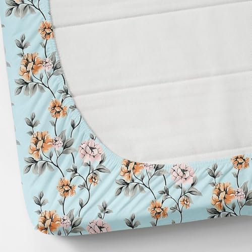 Image of Jashan Super Soft Glace Cotton Fabric 300 TC All Around Elastic Fitted Elegent Design King Size Double Bed Bedsheet with 2 Pillow Covers Fits Upto Mattress of 10 Inche,Size-72 x 78 x 10 Inche-SkyBlue