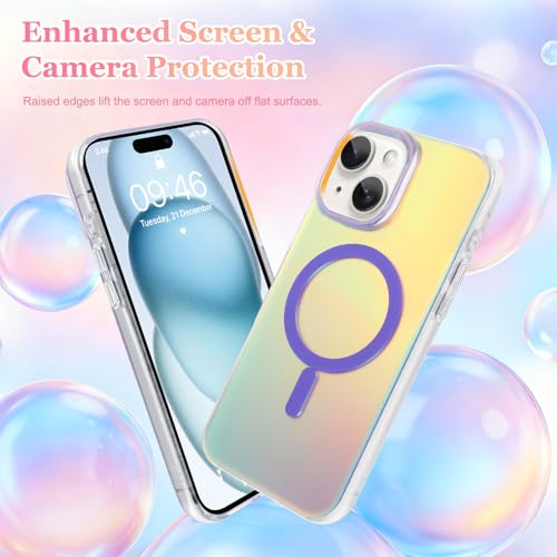 Coque irisée iPhone 15 antichoc avec protection magnétique holographique - 2