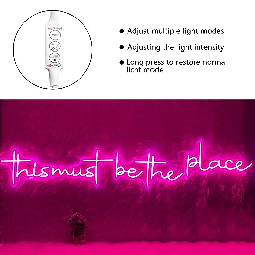 Image of This Must Be the Place Neon Signs 80.5 inch x 14.3 inch Pink LED Light Up Signs for Wall Decor | This Must Be The Place Sign for Bar Cafe Man Cave Anniversaries Wedding Backdrop