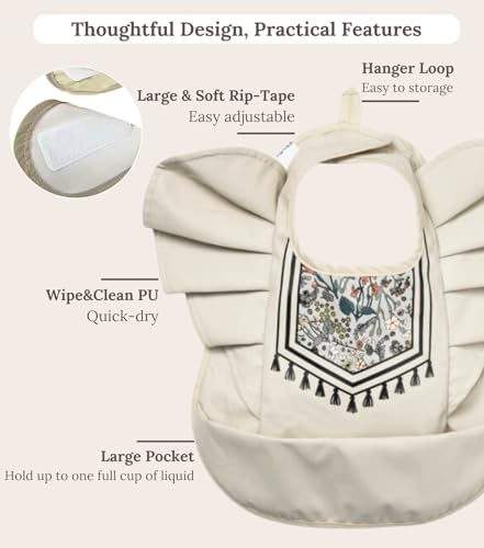 CuddoBaby Baby Bibs, Waterproof Feeding Bib with Large Pocket, Mess Proof, Wide Fit Adjustable, Quick Dry Food Catcher4