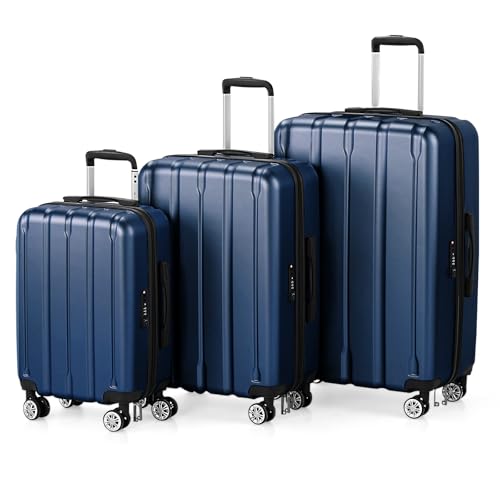 Luggage Sets Expandable PC+ABS Durable Suitcase Double Wheels TSA Lock,Luggage 3 Piece Set Suitcase for Travel, Business (Dark Blue)