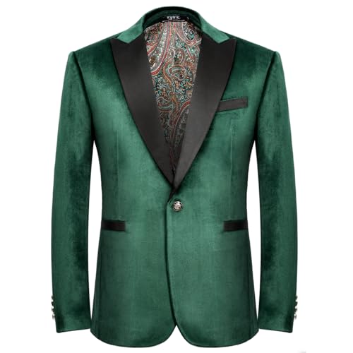 Men's Velvet Blazer One Button Casual Tuxedo for Men Blazer Lapel Prom Party Wedding Banquet