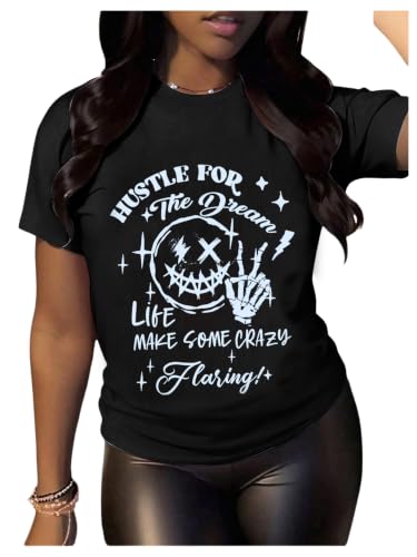 Image of BEAUDRM Women's Graphic Tees Y2K Crop Top Slogan Print Crew Neck T-Shirt 2000s Shirt Summer Tops