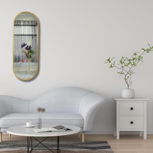 Image of Modern Elegance Caspsule Shape Wall-Mounted Mirror Metal Framed Wall Mirror Bathroom Mirror Living Room Mirror Home Decor Mirror 18 x 48 Inches Golden MF 118