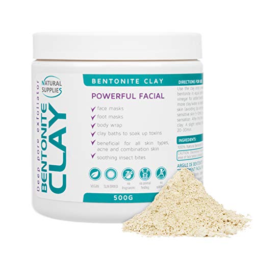 Argile bentonite de 500 g,Argile de guérison aztèque indienne,Nettoyage en profondeur des pores,100 % pure,Argile bentonite de calcium, détoxifiante et...