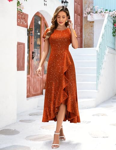 Image of BeryLove Women Sequin Formal Party Dress Flutter Short Sleeve Wedding Cocktail Long Evening Dress