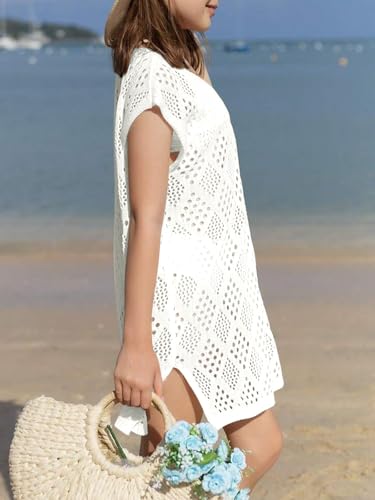 Girl's Cover Up Crochet Swimwear V Neck Knit Summer Beachwear Cover Tops4