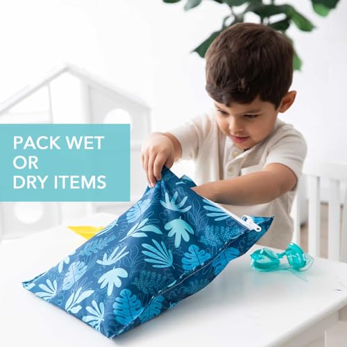 Bumkins Waterproof Wet Bag, Washable, Reusable for Travel, Beach, Pool, Stroller, Diapers, Dirty Gym Clothes, Wet Swimsuits, Toiletries, 12x14 – Blue Tropic - Image 5