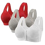3 Pack Daisy Bras for Older Women No Underwire Full Coverage Front Closure Push Up Everyday Bra Upgraded Breathable Cotton Bralettes
