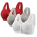 3 Pack Daisy Bras for Older Women No Underwire Full Coverage Front Closure Push Up Everyday Bra Upgraded Breathable Cotton Bralettes