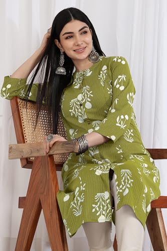 Image of MIRCHI FASHION Pure Cotton Kurti for Women | A-Line Kantha Work Printed Kurta for Woman | Ethnic Wear for Office & Daily Use (Single Piece)