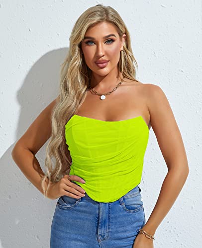 Royhon Fluogreen Corset Top Womens Bustier Corset Top (Fluogreen,L) #TOP4