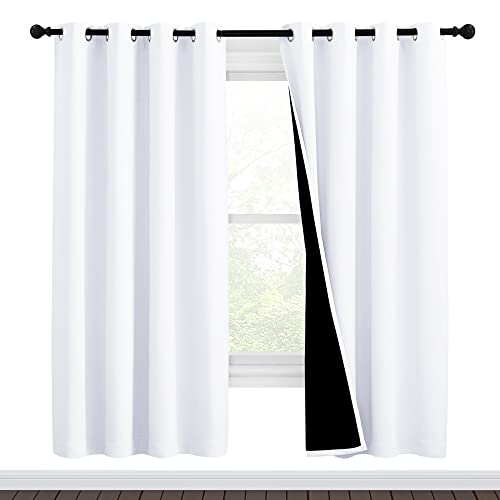 NICETOWN White Blackout Curtains 72 inches Long, Full Light Blocking Drapes with Black Liner for Nursery, Thermal Insulated Draperies for Hall, Villa