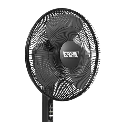 image for EZ-Chill 16” Oscillating Pedestal Fan, 3-speed Options, 90-Degree Os