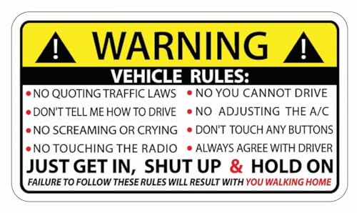 Vehicle Safety Warning Rules Sticker for Car Truck Window, Adhesive