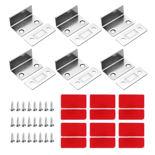 QUARKZMAN Magnetische Tür Schnalle 6Stk Silber 90-Grad Unsichtbare Magnetische Tür Verschluss Kein Stanzen und Ultradünne Unsichtbare Tür Verriegelung Geeignet für Schiebe Kabine