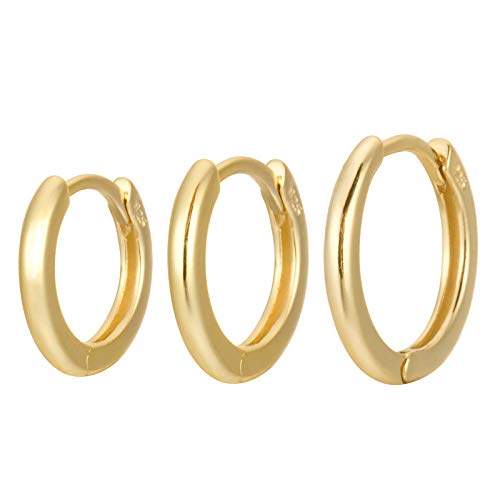 18K Gold Plated Sterling Silver Small Hoop Earrings Ring Cuff Ear Huggies | Simple Mini Hoops | Minimalist Second Hole Hoops Cartilage Hoop