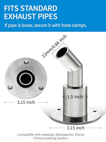 Image of OCEANBROAD Stainless Steel 316 Thru Hull Exhaust Skin Fitting 22mm Hose | Marine Exhaust Port for Webasto, Planar, Eberspacher, Chinese Diesel Parking heaters, with Bolts and Nuts