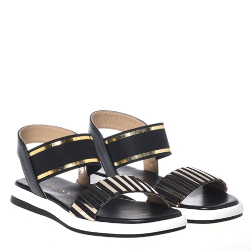Sandales plates Baldinini en cuir noir et platine pour femme